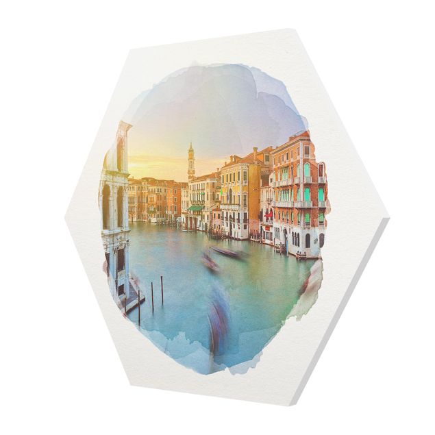 Stampe forex Acquerelli - Veduta del Canal Grande dal Ponte di Rialto a Venezia