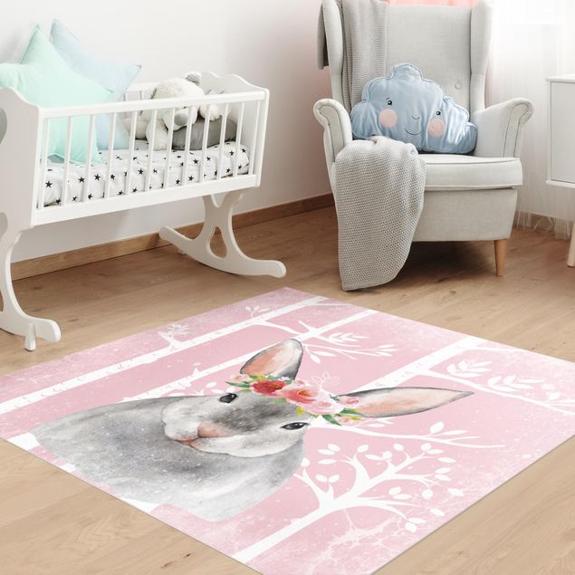 tappeto moderno Coniglio acquerello rosa chiaro