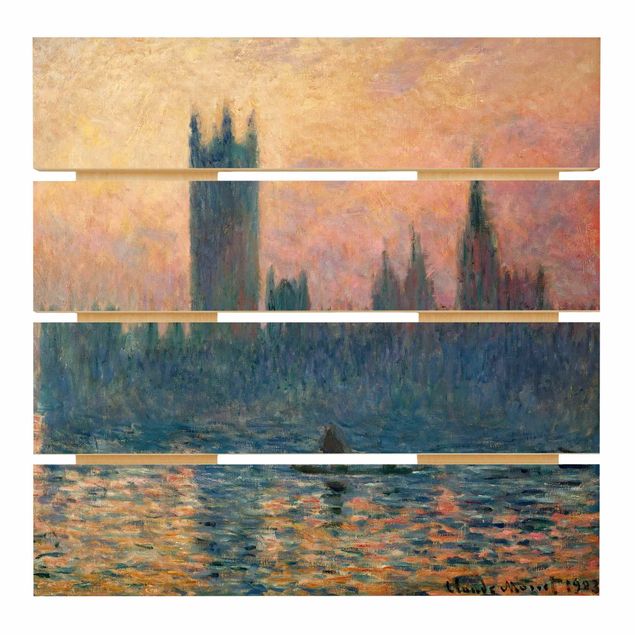 Quadri in legno con architettura e skylines Claude Monet - Tramonto a Londra
