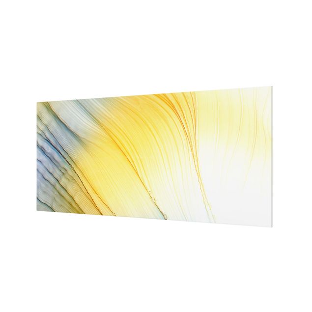 Paraschizzi in vetro - Danza di colori mélange in giallo miele - Formato orizzontale 2:1