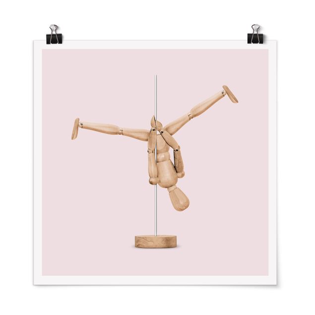 Poster retro style Pole Dance con figura in legno