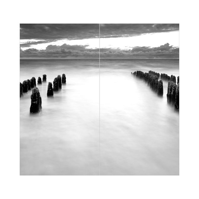 Rivestimento per doccia - Pennelli di legno nel Mare del Nord a Sylt bianco e nero