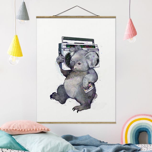 Quadri montagna Illustrazione - Koala con radio pittura