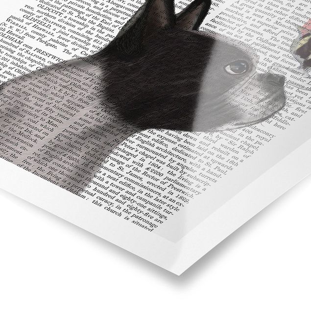 Poster bianco e nero Lettura con animali - Terrier con ghiaccio