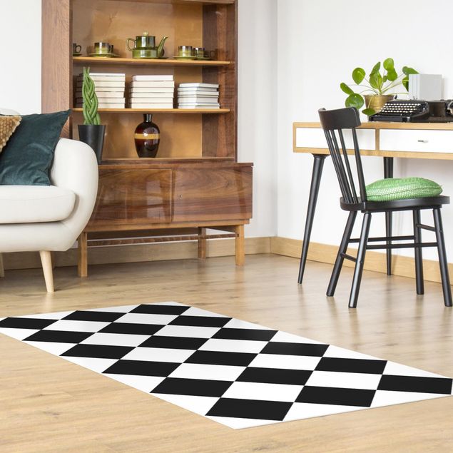 tappeti da esterno Motivo geometrico scacchiera ruotata bianco e nero