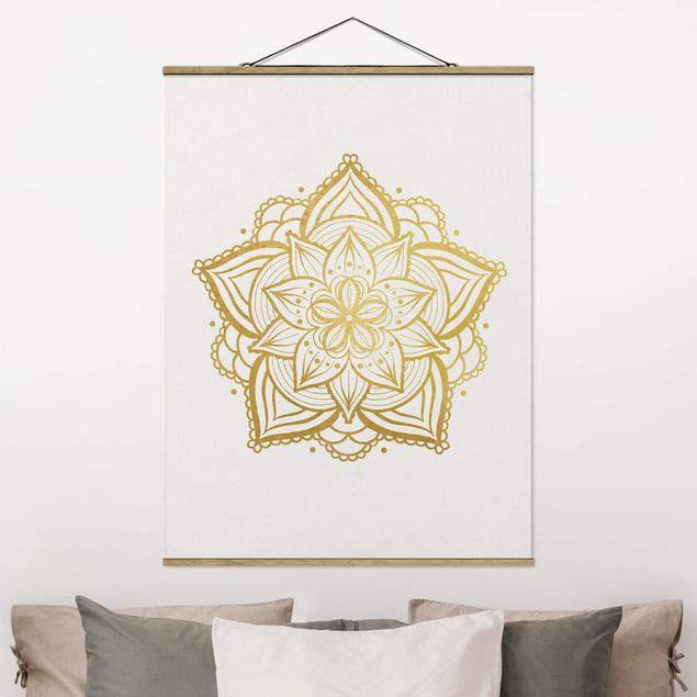 Quadro moderno Mandala Floreale - Illustrazione Oro Bianco