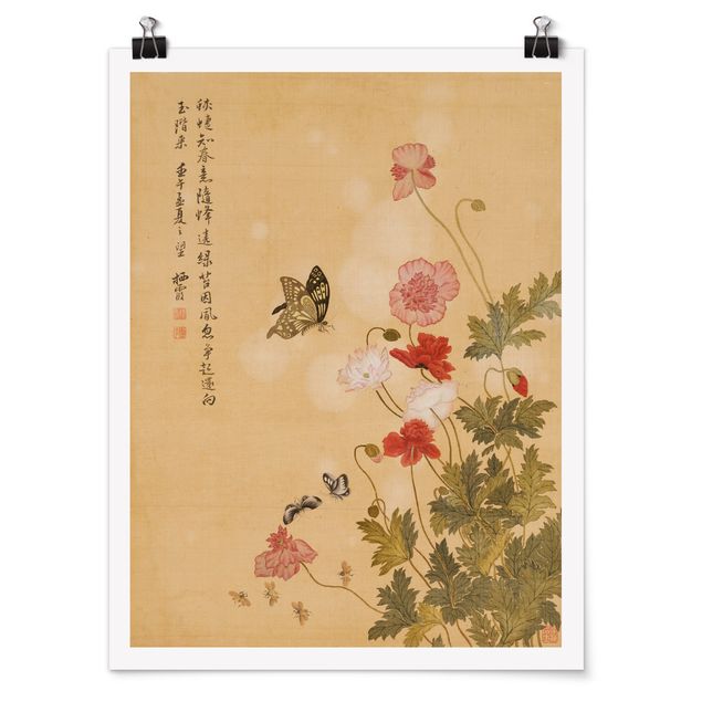 Stile artistico Yuanyu Ma - Fiore di papavero e farfalla