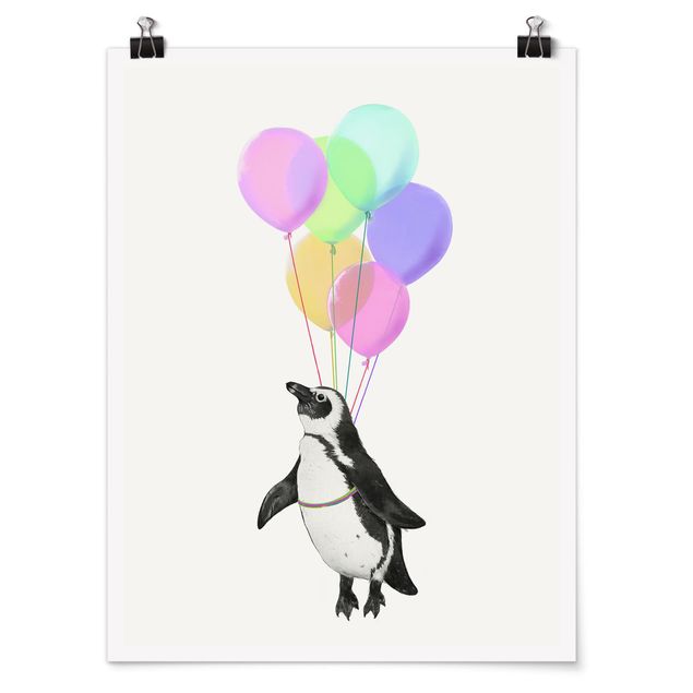 Quadri colorati Illustrazione - Pinguino Palloncini Pastello