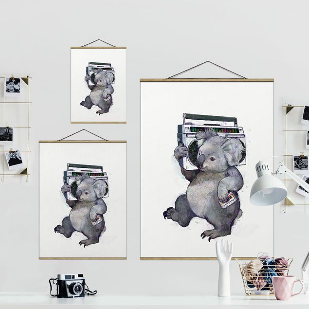 Quadri grigi Illustrazione - Koala con radio pittura