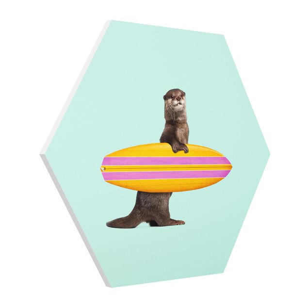 Quadri animali Lontra con tavola da surf