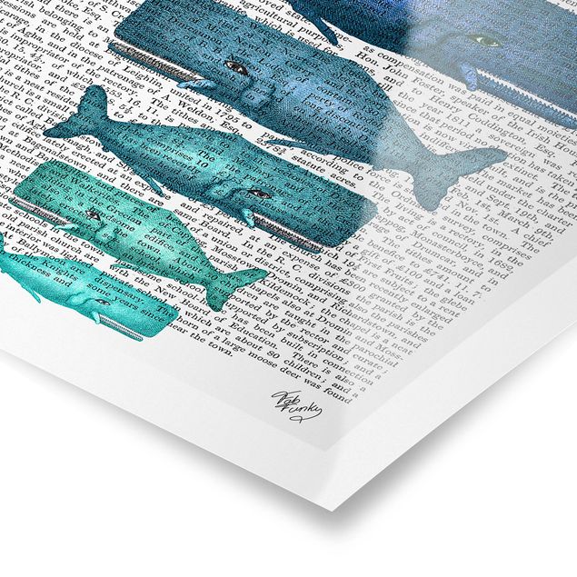 Poster Lettura con animali - Famiglia di balene