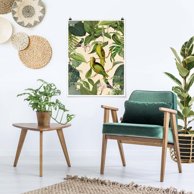 Quadro moderno Collage vintage - Pappagalli nella giungla