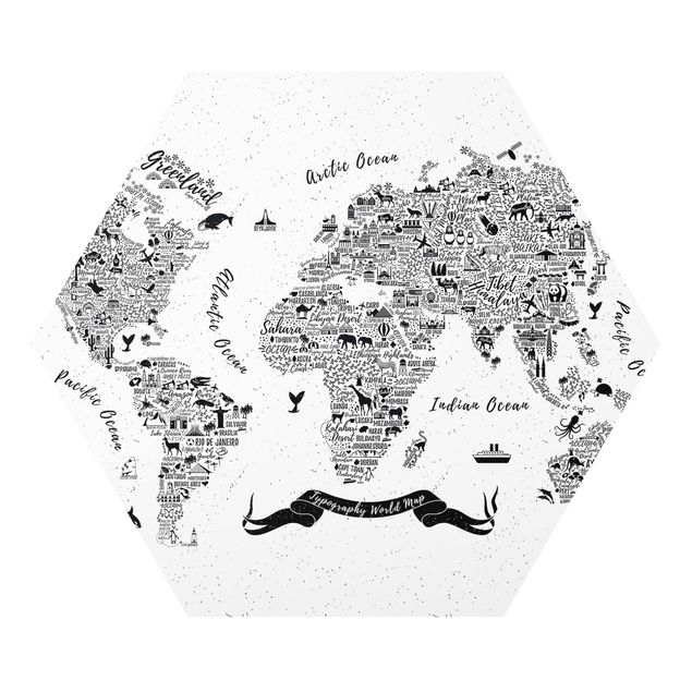 Stampa forex Mappa del mondo - tipografica bianca