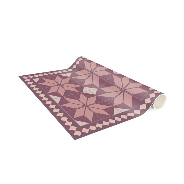 tappeto moderno Piastrelle geometriche Fiore stella rosa antico con bordo piccolo