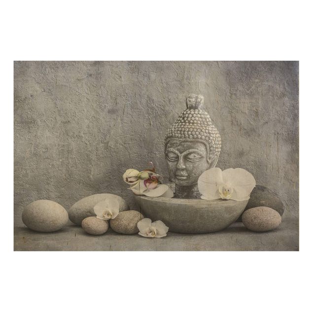 Quadri stampe Buddha Zen, orchidea e pietra