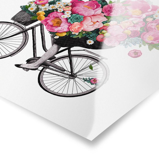 Quadri stampe Illustrazione - Donna in bicicletta - Collage di fiori colorati