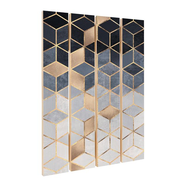 Stampa su legno - Elisabeth Fredriksson - Bianco d'oro Geometria Blu - Verticale 3:2