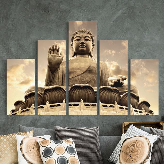 Quadri su tela con montagne Grande Buddha in seppia