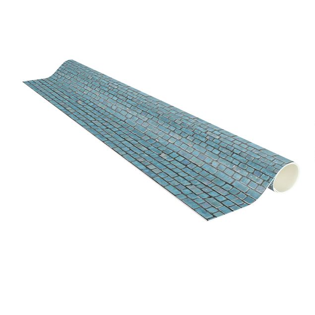 Tappeti moderni Carta da parati effetto mattoni e piastrelle in blu turchese