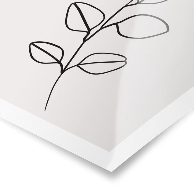 Poster bianco nero Line Art - Ramo di foglie in bianco e nero