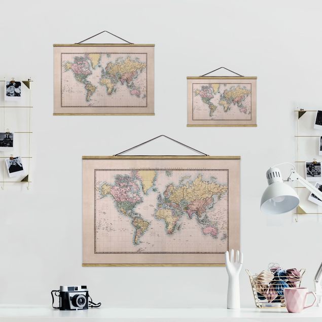 Foto su tessuto da parete con bastone - Mappa del mondo Vintage 1850 - Orizzontale 2:3