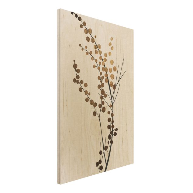 Quadri in legno con fiori Mondo vegetale grafico - Bacche oro