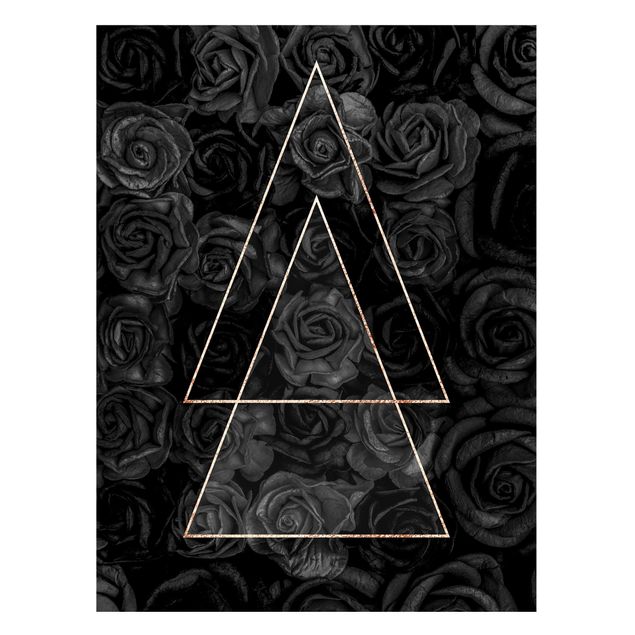 Quadro moderno Rosa nera in triangolo d'oro