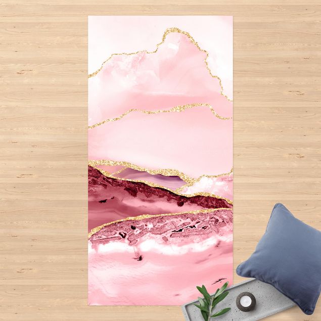 Passatoie Montagne rosa astratte con linee d'oro