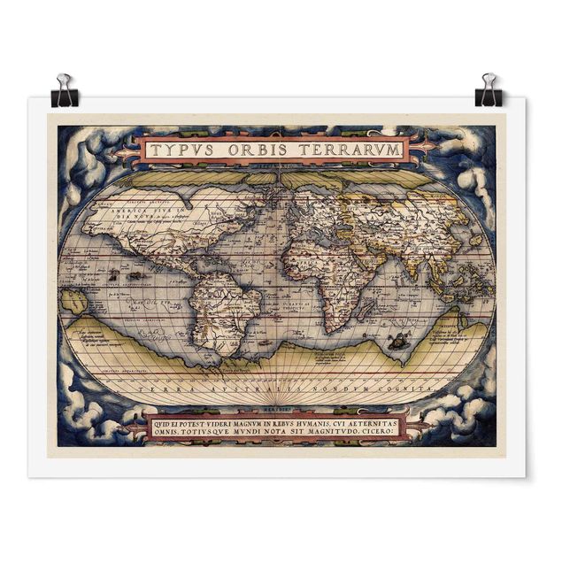 Quadri stampe Mappa del mondo storico Typus Orbis Terrarum