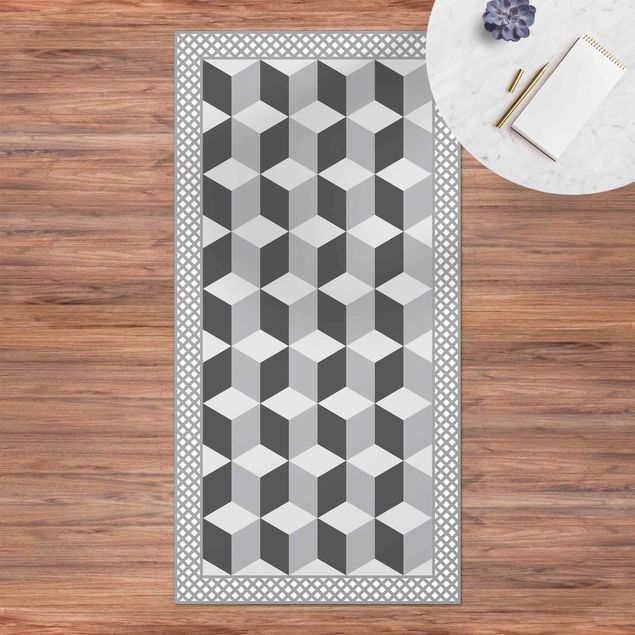 tappeto passatoia Piastrelle geometriche Illusione di scale in grigio con bordo