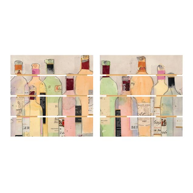 Quadro in legno effetto pallet - Bottiglie di vino in acquerello Set I - Quadrato 1:1