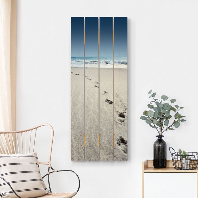 Quadri in legno con paesaggio Tracce nella sabbia