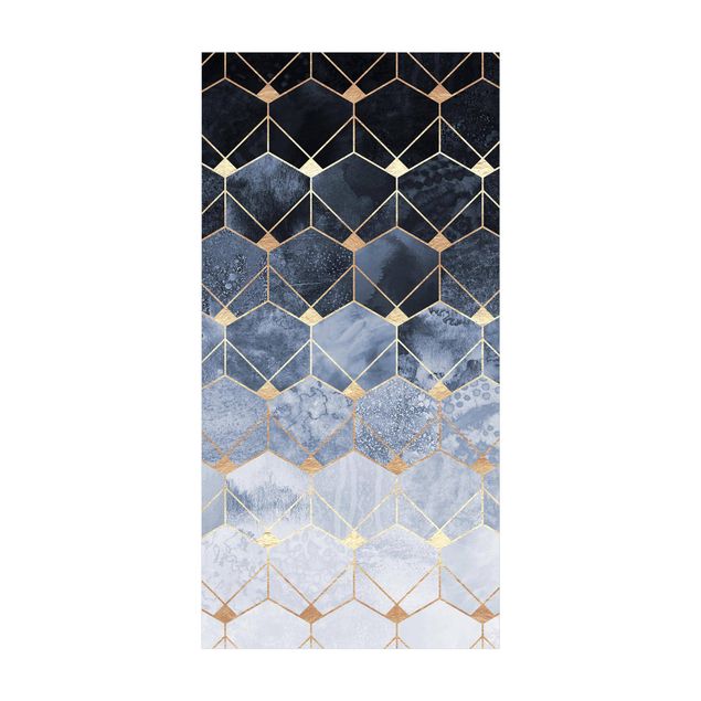 tappeto color oro Art Déco - Geometria blu dorata