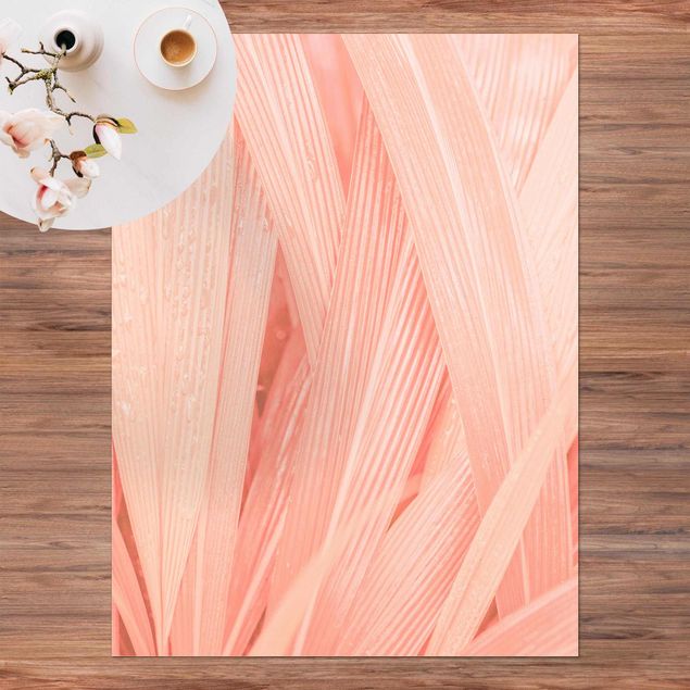 tappeto design moderno Foglie di palma rosa