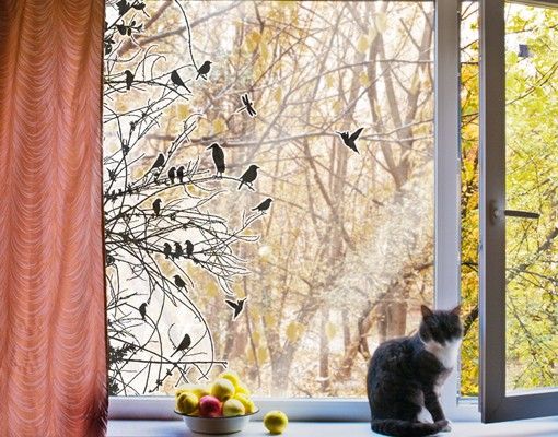 Adesivi per finestre con fiori Rami e uccelli in primavera
