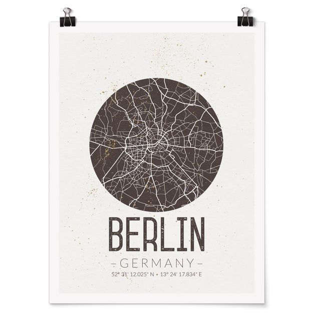 Quadro mappamondo Mappa della città di Berlino - Retrò