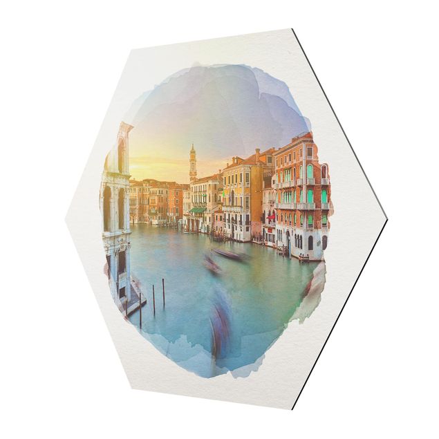 Quadri esagonali Acquerelli - Veduta del Canal Grande dal Ponte di Rialto a Venezia