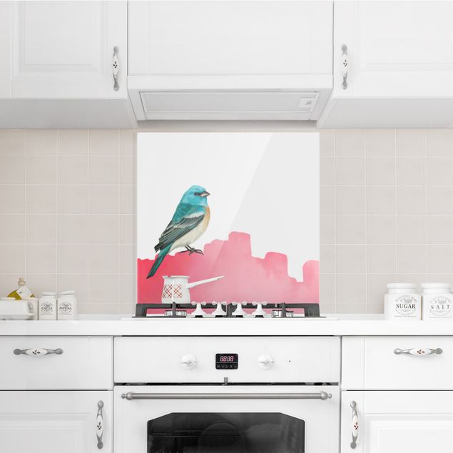 Decorazione cucina Uccello su sfondo rosa