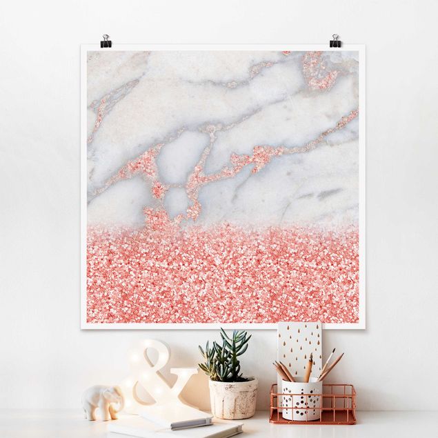 Quadro moderno Effetto marmo con coriandoli rosa