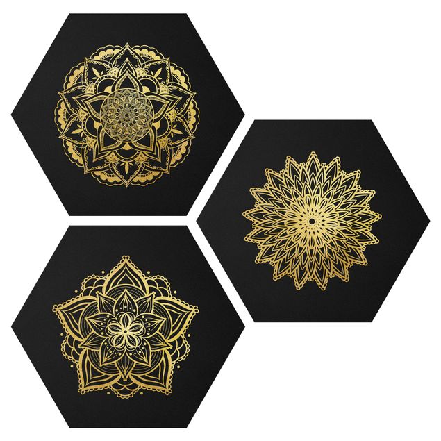 Esagono in forex - Mandala Fiore Sun Illustrazione set oro nero
