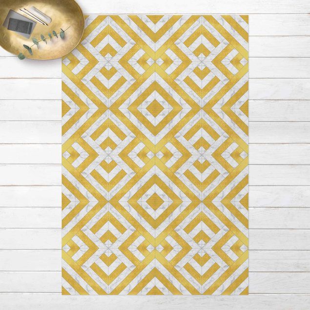 tappeto terrazzo Mix di piastrelle geometriche Art Déco in marmo dorato