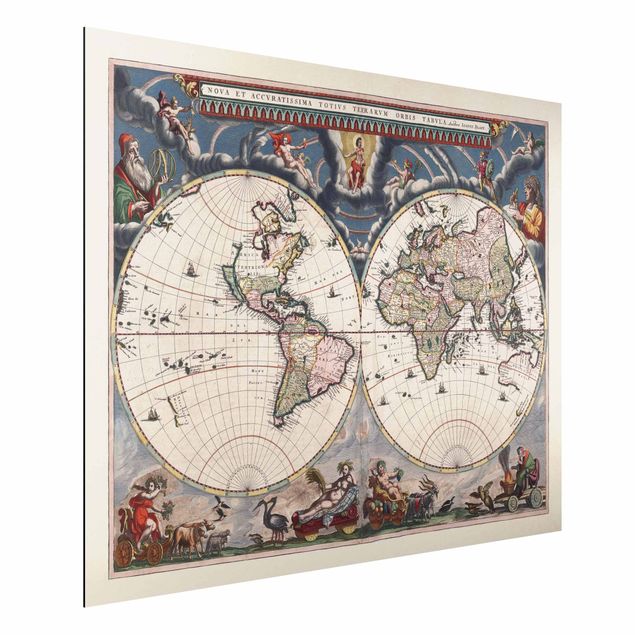 Quadri vintage Mappa storica del mondo Nova Et Accuratissima del 1664