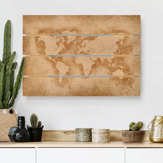 Quadri legno vintage Mappa del mondo antico
