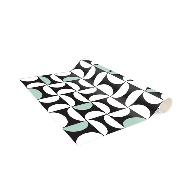tappeto design moderno Piastrelle geometriche Archi verde menta con bordo