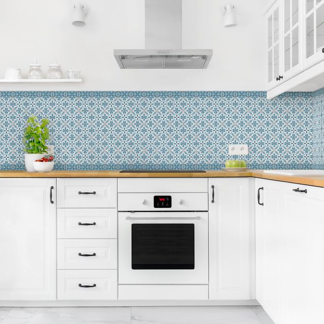 Rivestimenti per cucina con disegni Mix di piastrelle geometriche Fiore Blu Grigio