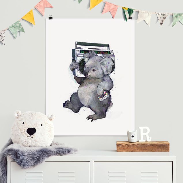 Quadro pesci Illustrazione - Koala con radio pittura