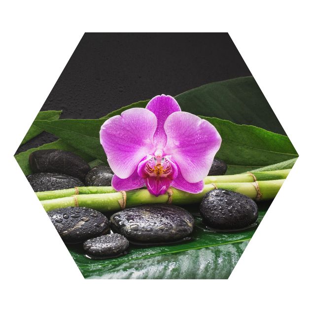 Riproduzione quadri famosi Bambù verde con fiore di orchidea