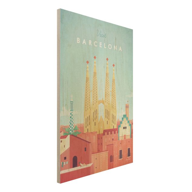 Quadri in legno con architettura e skylines Poster di viaggio - Barcellona