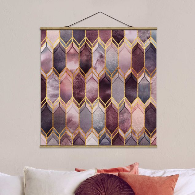 Quadro moderno Vetro colorato geometrico oro rosa