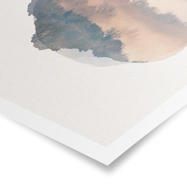 Poster paesaggio Acquerelli - Nebbia al tramonto